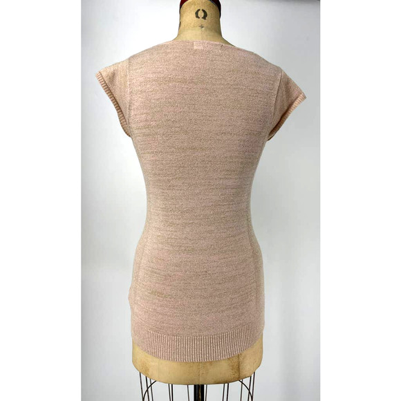 Vintage Y2K Xhilaration Pink and Gold Metallic Cap Sleeve Sweater Top M - Picture 2 of 12